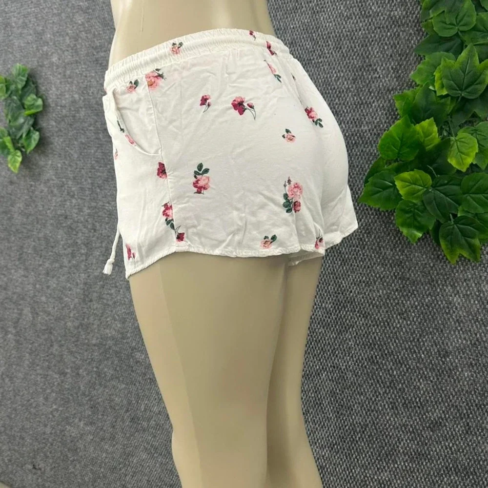 Floral Lounge Sleep Shorts White Rose Print Women's